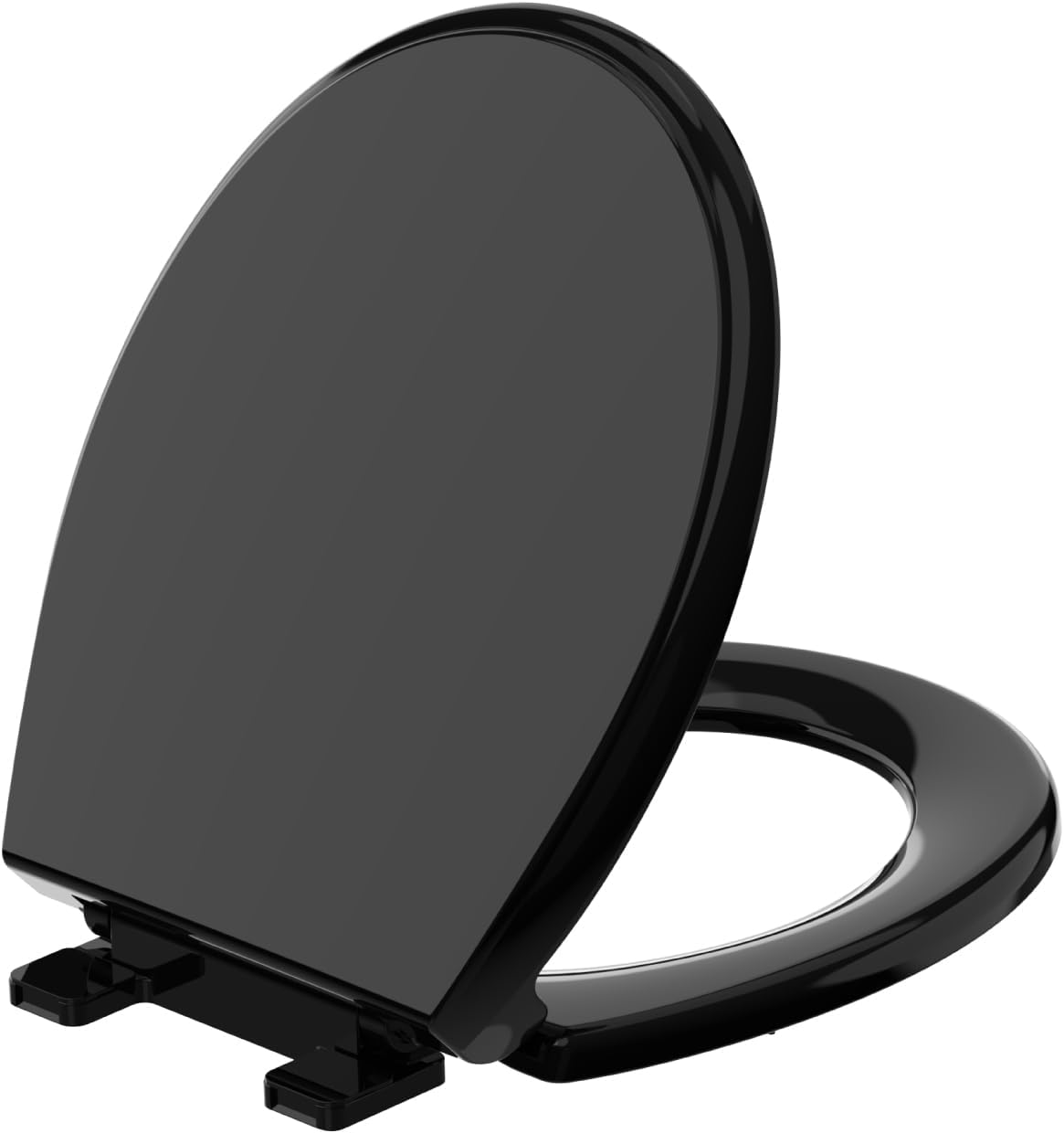 Black Round Toilet Seat with Soft Close Feature for Comfort