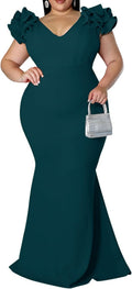 Women's Plus Size Maxi Dress Elegant V-Neck Ruffle Sleeves Mermaid but