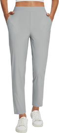 Women Travel Pants Petite Ankle Stretch - Lightweight Zipper Pockets
