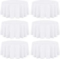 6 Pack Round Polyester Tablecloth 60 in White - Stain & Wrinkle