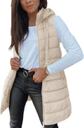 Veatzaer Women Long Vest Sleeveless Hooded Puffer - Warm