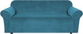 Stretch Velvet Sofa Cover for 3 Cushion Sofa - Plush Peacock Blue