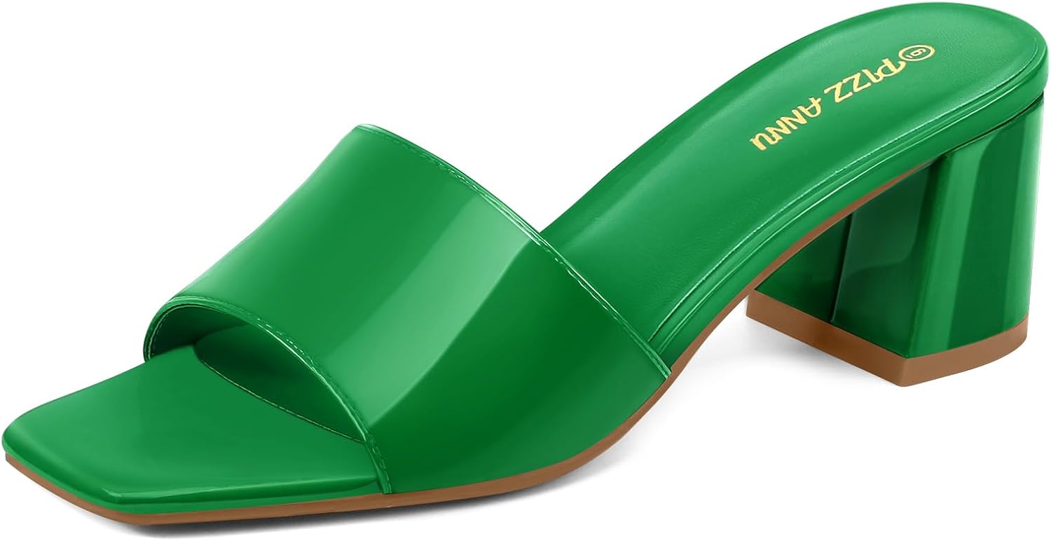 PIZZ ANNU Women's Square Open Toe Heels for Casual Elegance