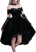 Gothic Lace Off Shoulder High Low Dress - Vintage Bodycon