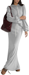 Women 2 Piece Skirt Sets Fall Hoodie and Long Skirt - Cozy Fleece