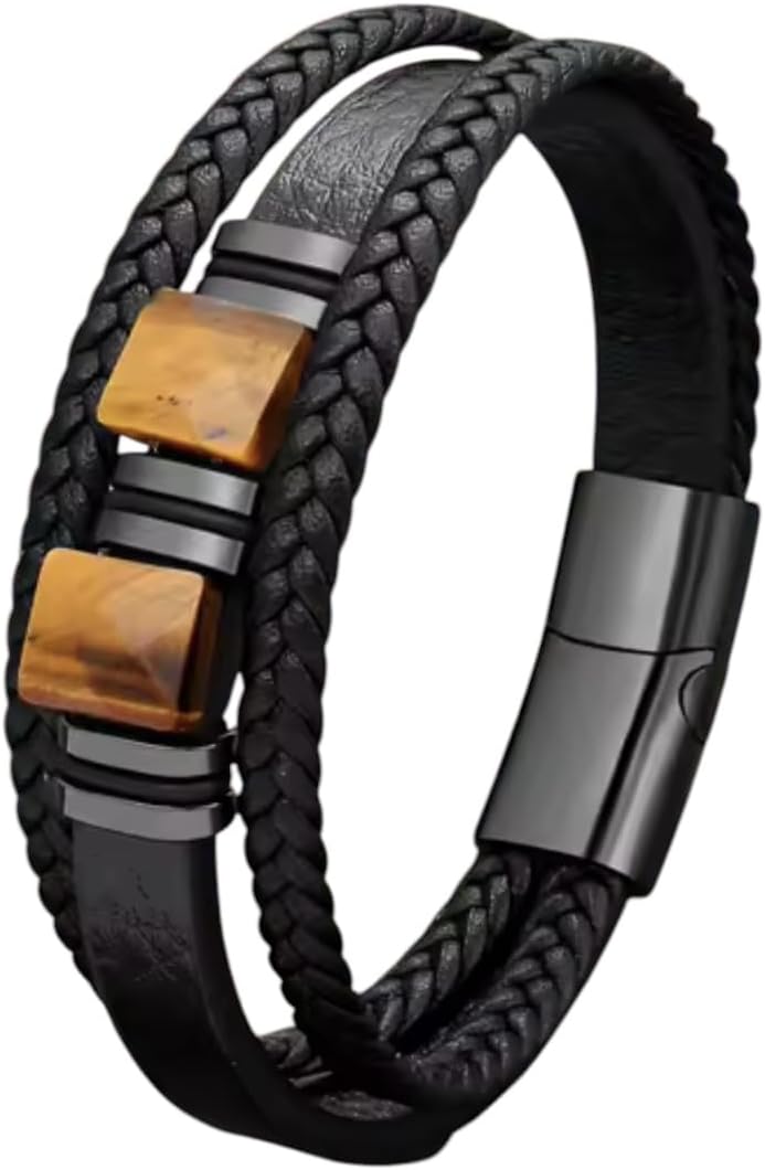 Men's Genuine Leather Bracelet with Natural Stone by mkat
