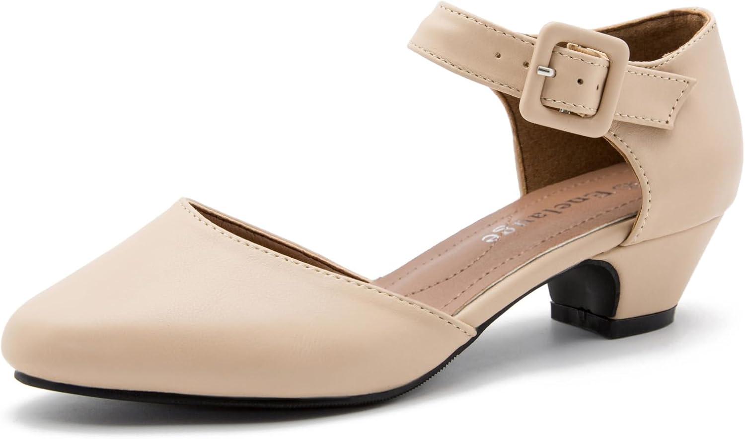 Stylish Women's Ankle Strap Closed Toe Low Chunky Heel Pumps