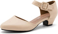 Women's Ankle Strap Low Chunky Heel Pumps - Comfortable 4cm Heel
