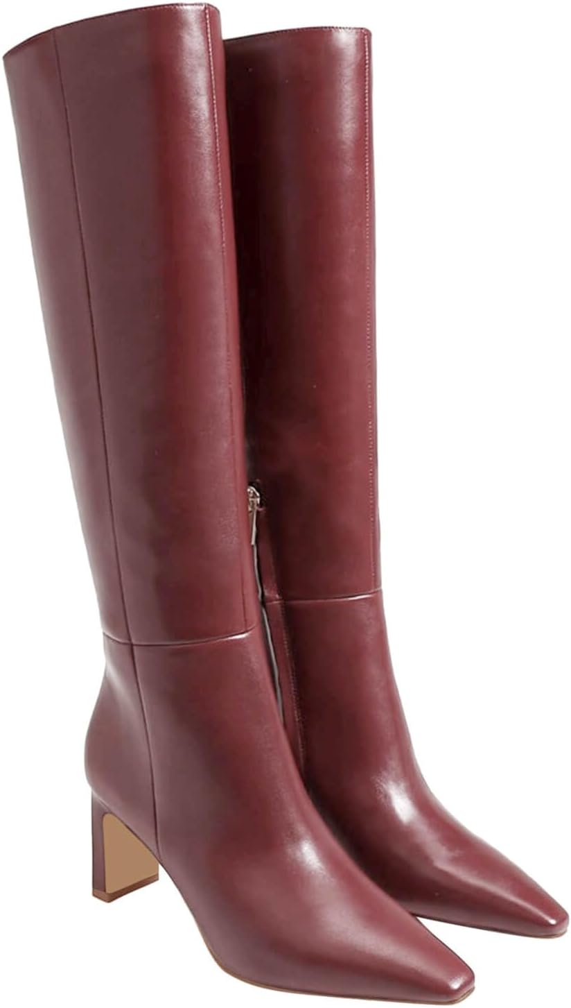 Coutgo Womens Knee High Boots with Chunky Heel and Zipper