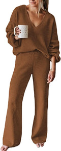 Viottiset Women's 2 Piece Knit Sweater Lounge Set - Cozy Everyday Wear