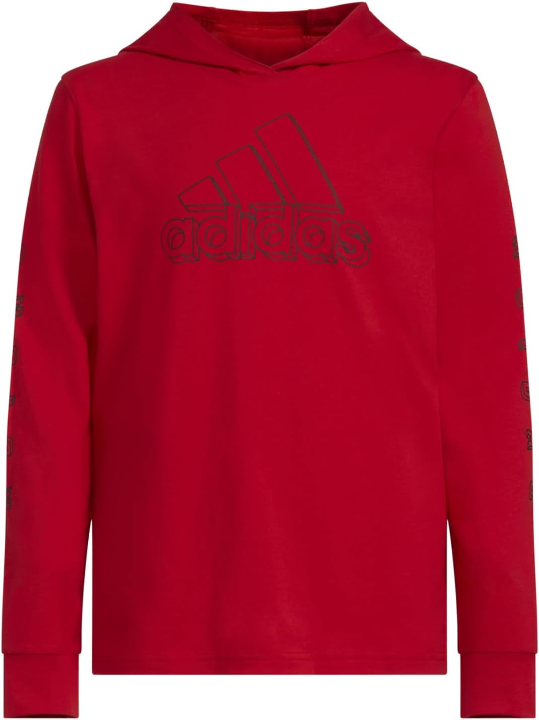 adidas Boys' Logo Hooded T-Shirt, Better Scarlet, Medium - Comfy Cotton, Long Sleeve
