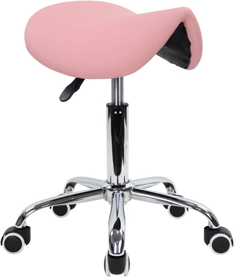 KKTONER Rolling Saddle Stool Adjustable PU Leather Salon Chair