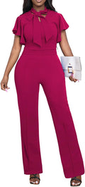 Formal Jumpsuit for Women with Bow Tie Neck - Dressy Straight Pants