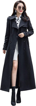 Women's Double Breasted Duster Trench Coat Slim Full Length Maxi Coats