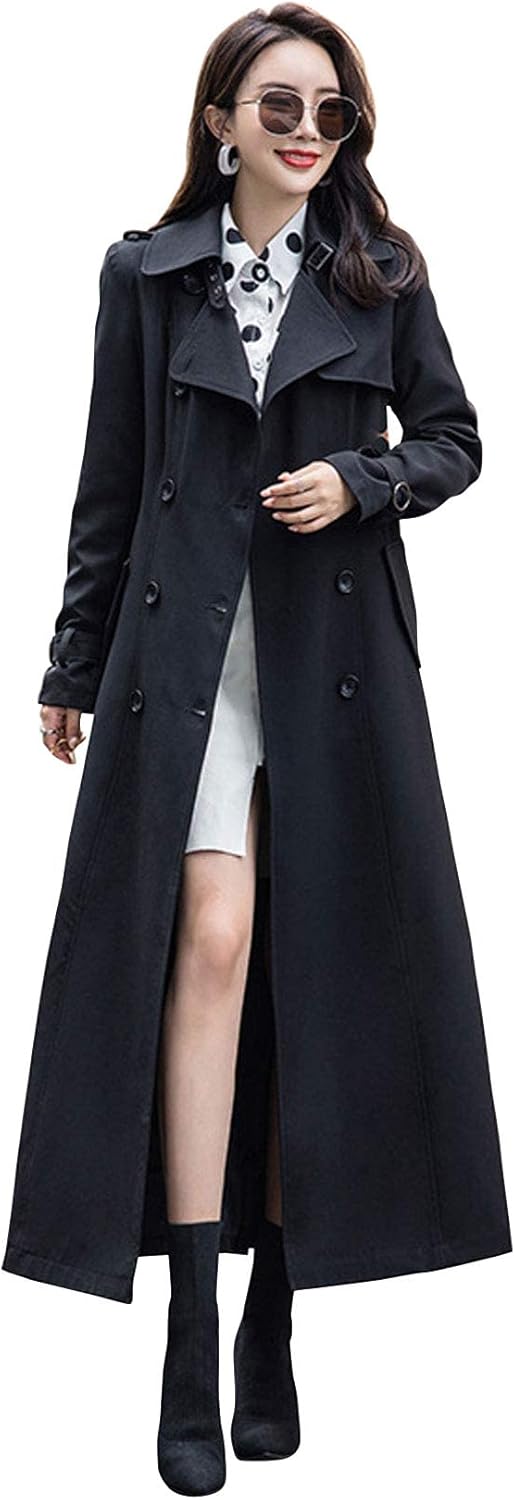 ebossy Women's Double Breasted Duster Trench Coat for Elegance