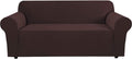 Stretch Couch Cover for 3 Cushion Sofa - Chocolate - Soft Checked