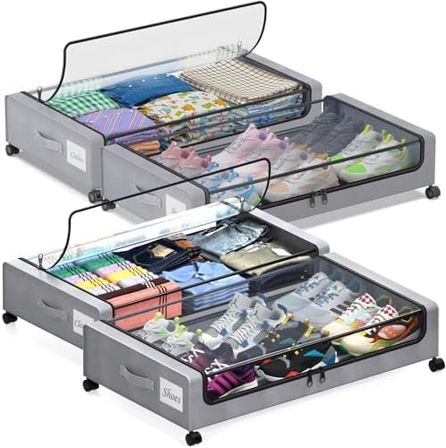 Under Bed Storage with Wheels for Clothes, Shoes, and Toys
