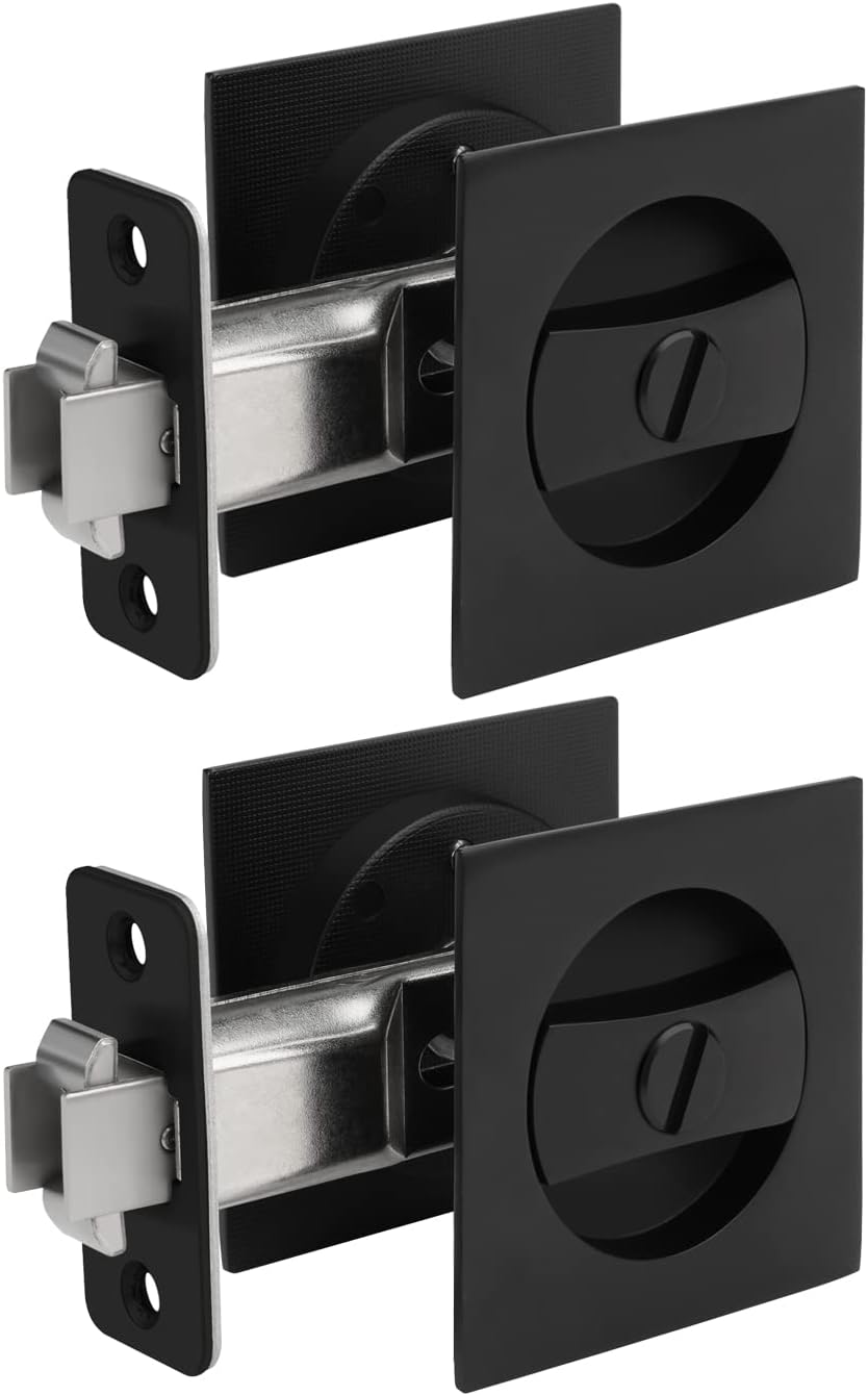 Goldenwarm Matte Black Square Pocket Door Lock for Modern Homes