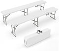 6 ft Folding Plastic Bench 2 Pack - White Portable HDPE Seating