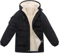 Winter Kids Boys Snow Coats Black Puffer Jacket Hooded - Warm Fleece