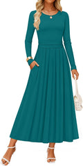 Women's Long Sleeve Knit Maxi Dress - Pleated A-Line Fall 2025