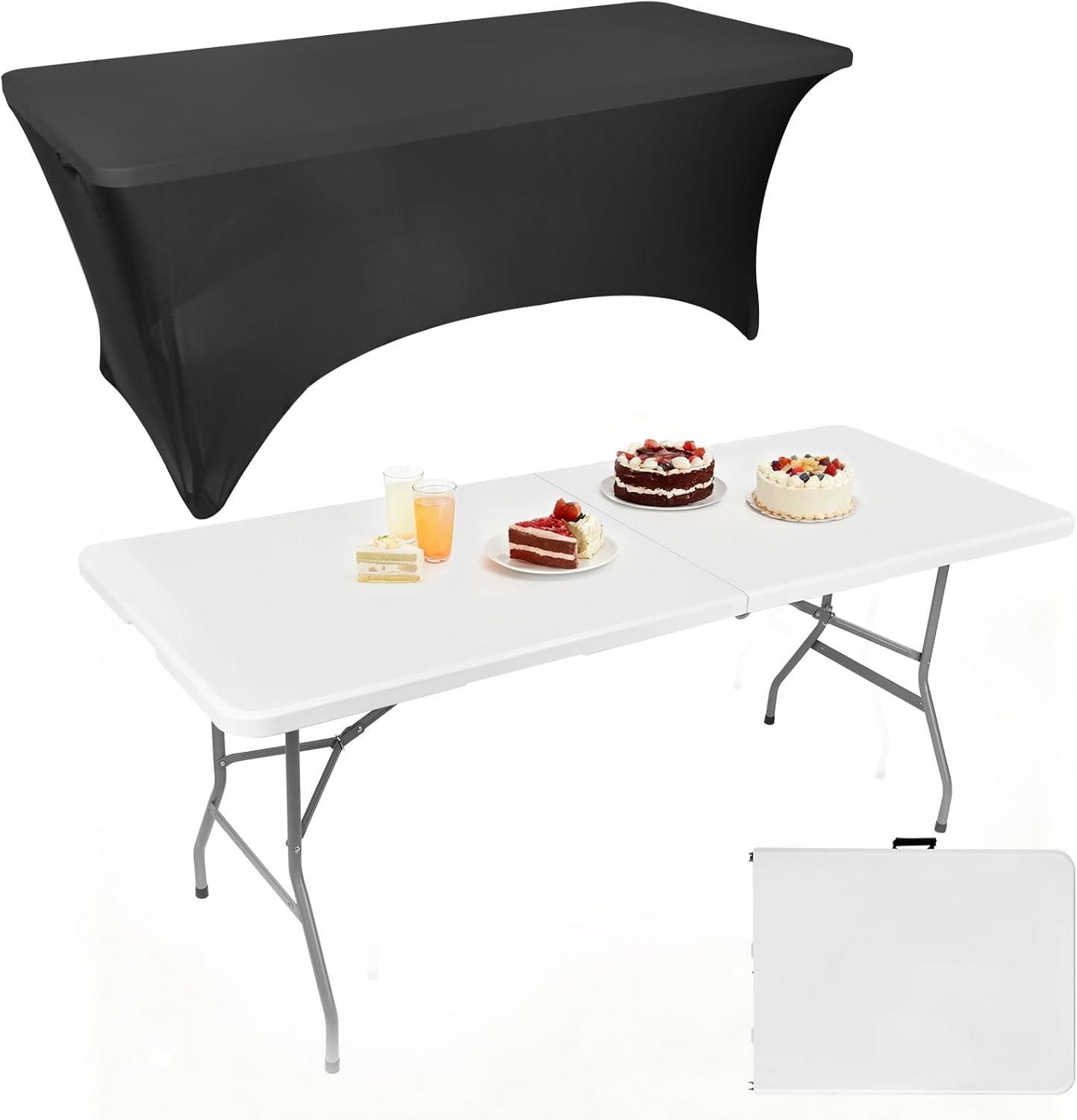 6ft Folding Table with Black Tablecloth for Outdoor Events