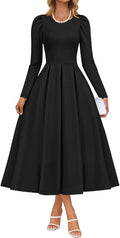 ZESICA Women's Long Sleeve Midi Dress - Elegant Crewneck Midi