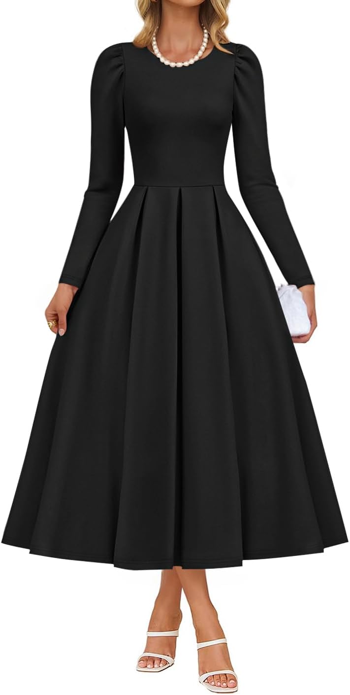 ZESICA Women's Long Sleeve Midi Dress for Elegant Events