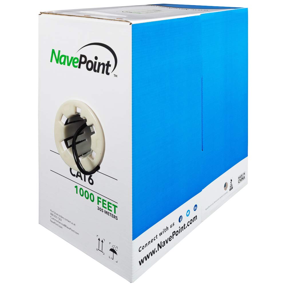 NavePoint Cat6 Ethernet Cable 1000ft Black Solid Bulk 550MHz