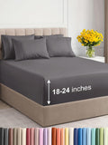 Extra Deep Queen Sheet Set Grey - 6 Piece Cooling Microfiber