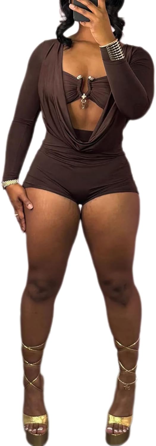 Sexy Deep V Neck Long Sleeve Romper for Women Going Out