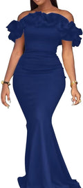 Cololura Off Shoulder Ruffles Mermaid Bodycon Maxi Dress - Sexy