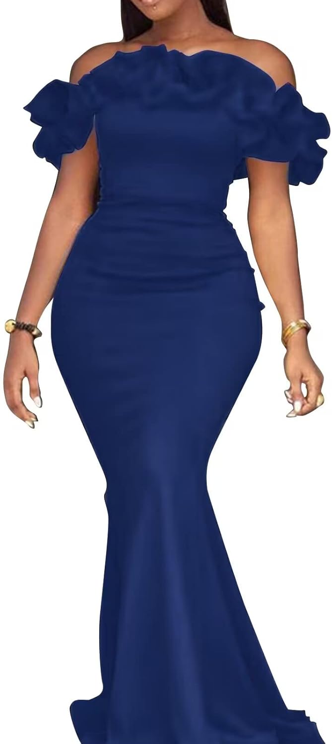 Cololura Sexy Floor-Length Off Shoulder Ruffles Mermaid Dress