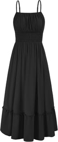 Womens Smocked Spaghetti Strap Maxi Dress - Flowy Beachwear