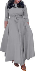 Wrap V Neck Plus Size Maxi Dress - Flattering 3/4 Sleeve Swing