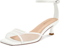 ISNOM Womens Mesh Kitten Heels Sandals Square Toe Ankle Strap
