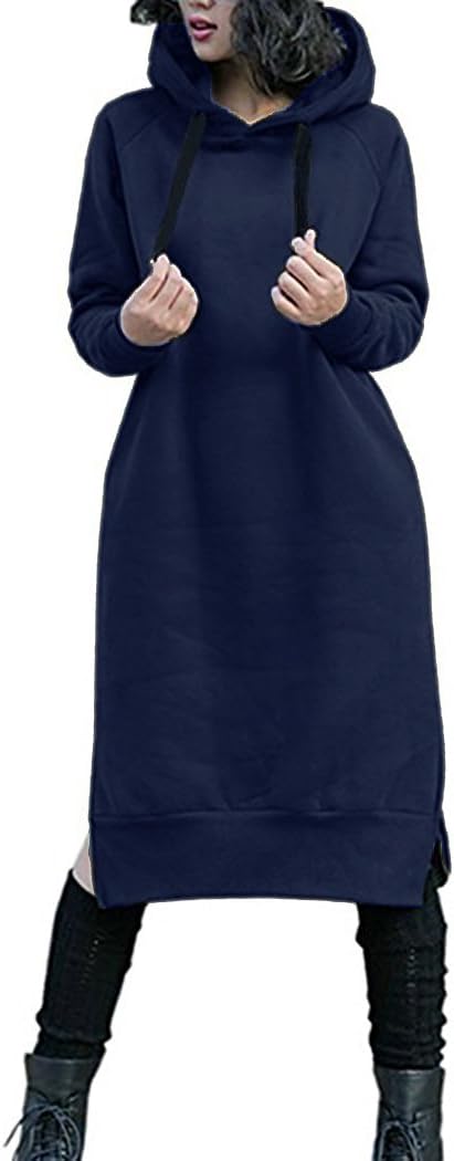 NUTEXROL Women's Thickening Long Fleece Hoodie Dress Pullover