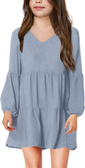 Girls V Neck Tunic Dress Above Knee - Soft Polyester Swing Dress