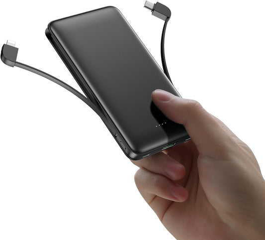 Fast Charge Power Bank with Built-In Cables