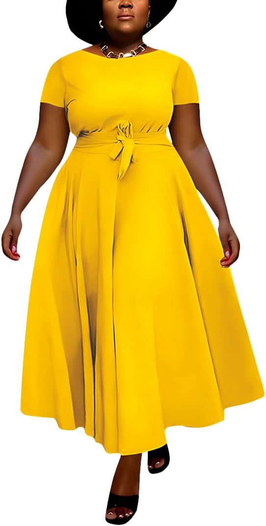 Women Plus Size A Line Maxi Dress with Pockets for Elegance