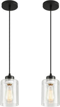 Modern Black Farmhouse Pendant Light with Glass Shade - Adjustable is