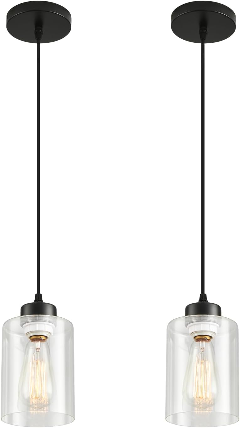 Modern Black Farmhouse Pendant Light with Glass Shade for Home