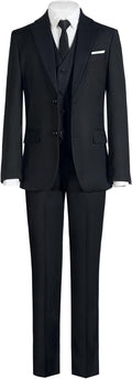 Boys Slim Fit Formal Suit Set with Vest and Extras - Complete Outfit