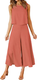 ROYLAMP Women's Summer 2 Piece Outfits - Flowy Crop Top and Wide Leg