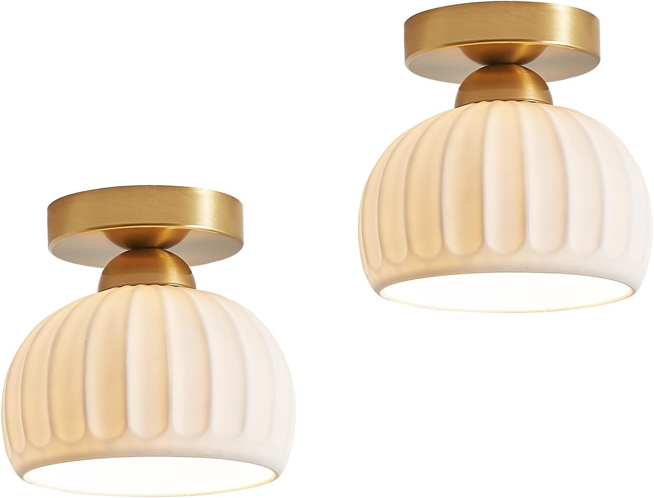 Vintage White Ceramic Gold Base Flush Mount Ceiling Light Fixtures