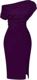 Memoriesea Women's Off Shoulder Ruched Split Hem Midi Dress - Elegant