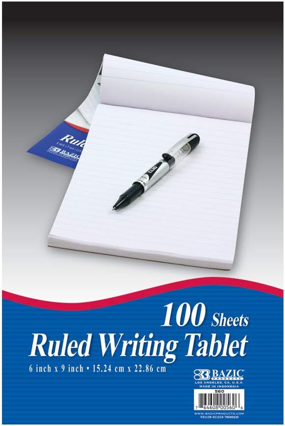 BAZIC Products Writing Pad 100 Sheets 6in x 9in for Easy Notes