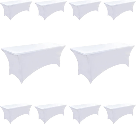 10-Pack 6ft White Spandex Table Covers for Events and Parties