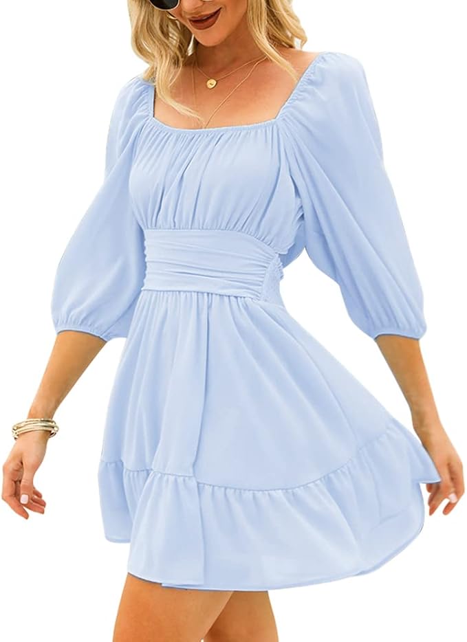 EXLURA Women's Lantern Sleeve Tie Back Casual Dresses Review