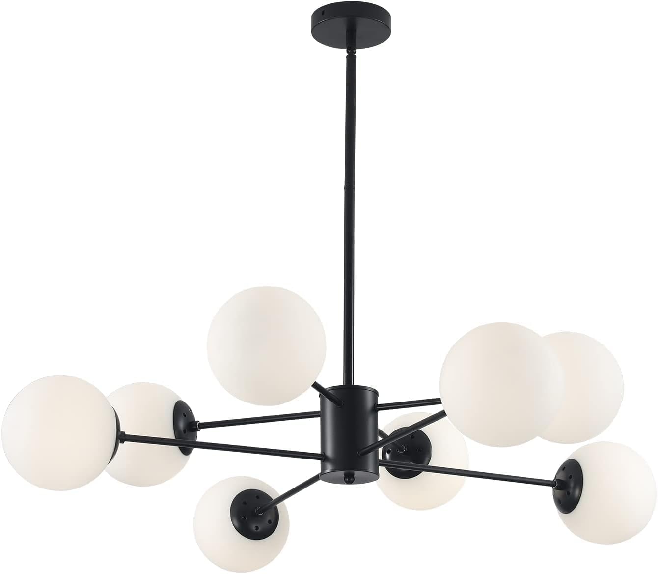 Mid Century Modern Black Sputnik Chandelier with Glass Globes